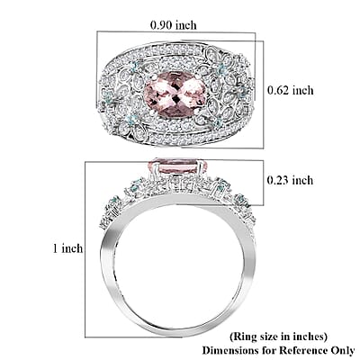 Pink Morganite and Multi Gemstone 2.10 ctw Flower Ring in Rhodium Over Sterling Silver (Size 10.0)