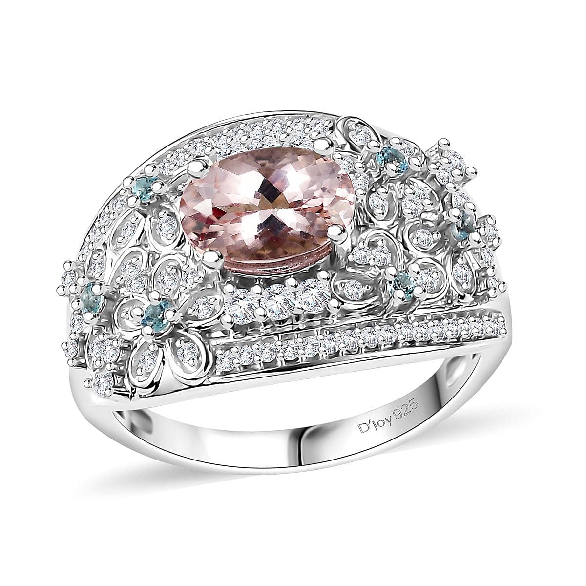 D'Joy Pink Morganite and Multi Gemstone 2.10 ctw Flower Ring in Rhodium Over Sterling Silver (Size 9.0) image number 0