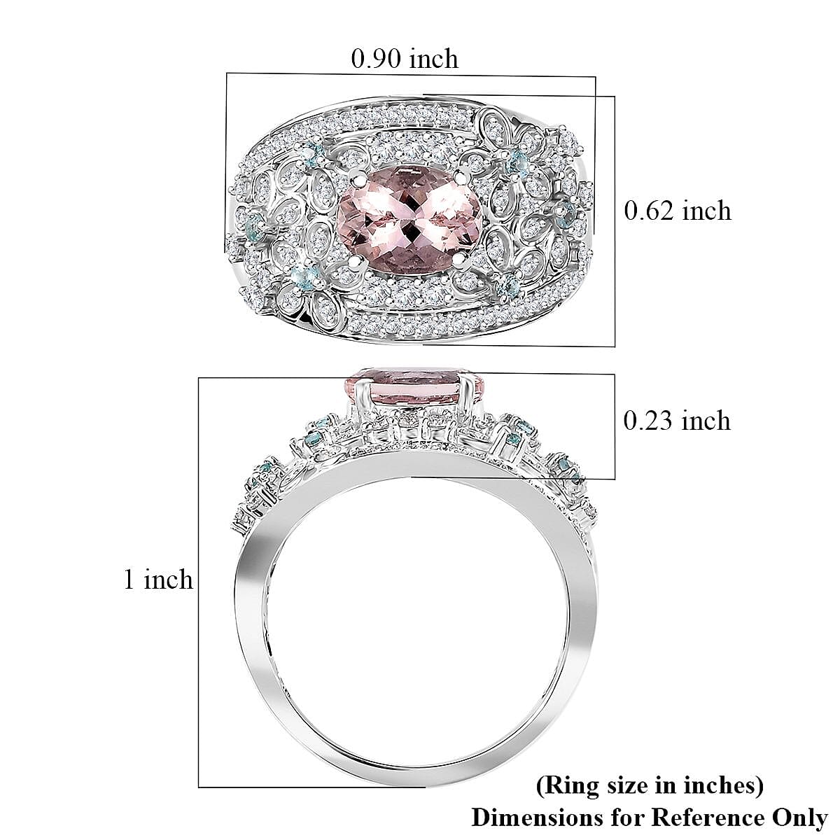 D'Joy Pink Morganite and Multi Gemstone 2.10 ctw Flower Ring in Rhodium Over Sterling Silver (Size 9.0) image number 5