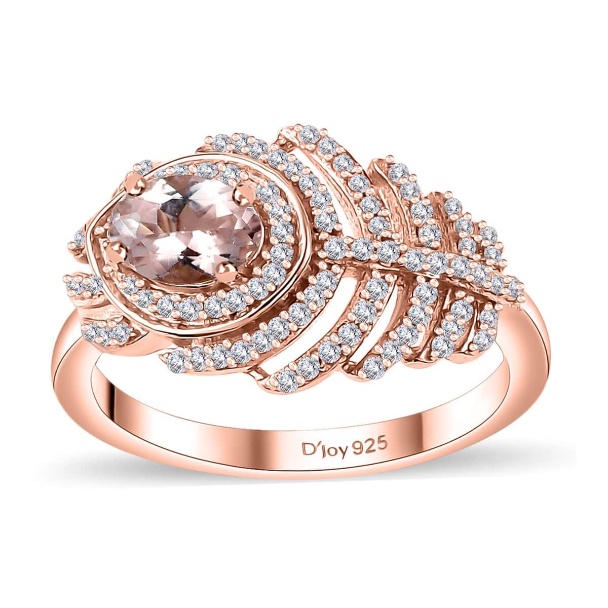 Pink Morganite and Moissanite 1.30 ctw Peacock Feather Ring in 18K Vermeil Rose Gold Over Sterling Silver (Size 10.0) image number 0