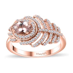 Pink Morganite and Moissanite 1.30 ctw Peacock Feather Ring in 18K Vermeil Rose Gold Over Sterling Silver (Size 10.0)