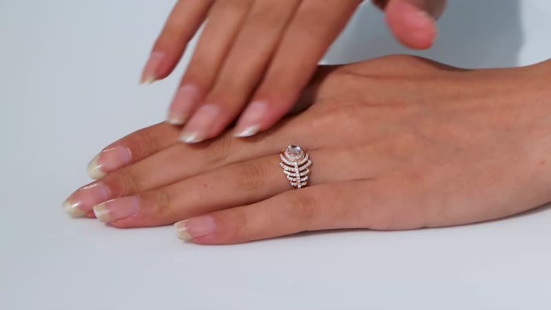 Pink Morganite, Moissanite Peacock Feather Ring in 18K Vermeil RG Over Sterling Silver (Size 7.0) 1.30 ctw