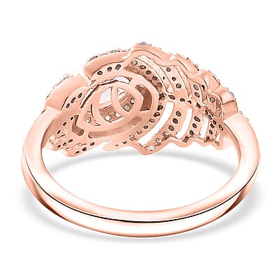 Pink Morganite and Moissanite 1.30 ctw Peacock Feather Ring in 18K Vermeil Rose Gold Over Sterling Silver (Size 10.0)