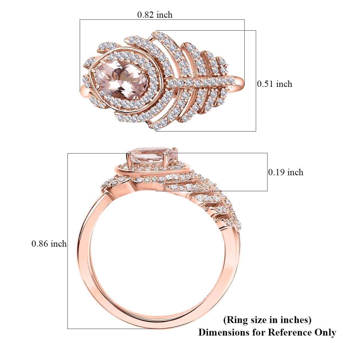 Pink Morganite and Moissanite 1.30 ctw Peacock Feather Ring in 18K Vermeil Rose Gold Over Sterling Silver (Size 10.0) image number 5