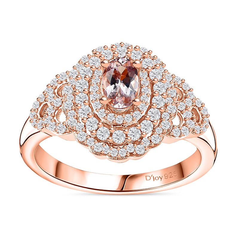 D'Joy Pink Morganite and Moissanite 1.20 ctw Cherry Blossom Ring in 18K Vermeil Rose Gold Over Sterling Silver (Size 10.0)