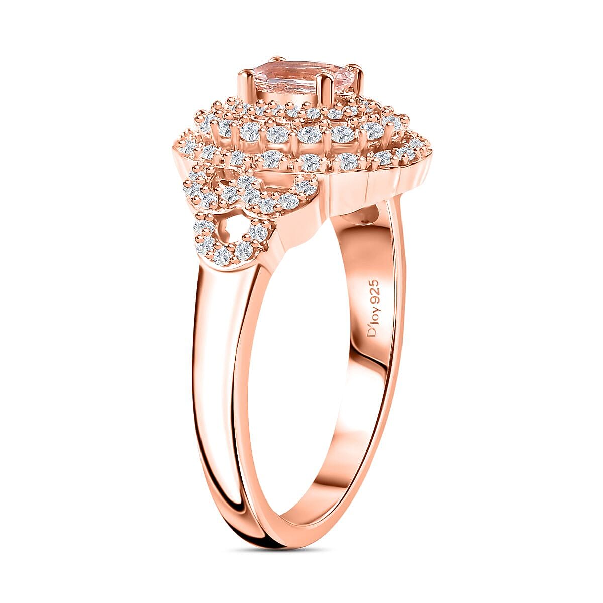 D'Joy Pink Morganite and Moissanite 1.20 ctw Cherry Blossom Ring in 18K Vermeil Rose Gold Over Sterling Silver (Size 10.0)