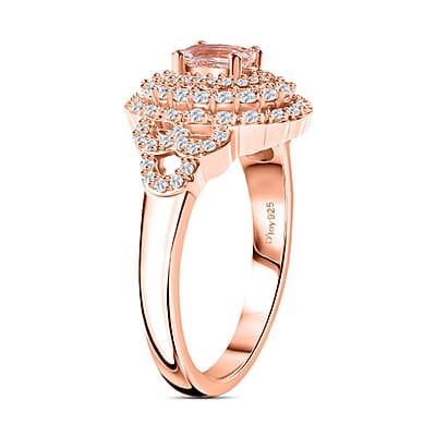 D'Joy Pink Morganite and Moissanite 1.20 ctw Cherry Blossom Ring in 18K Vermeil Rose Gold Over Sterling Silver (Size 10.0)