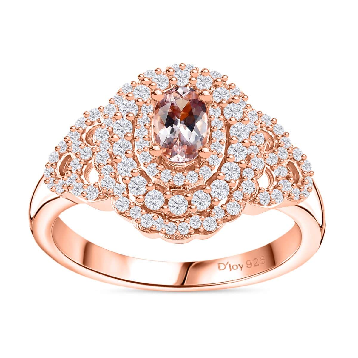 Pink Morganite and Moissanite 1.20 ctw Cherry Blossom Ring in 18K Vermeil Rose Gold Over Sterling Silver (Size 5.0) image number 0