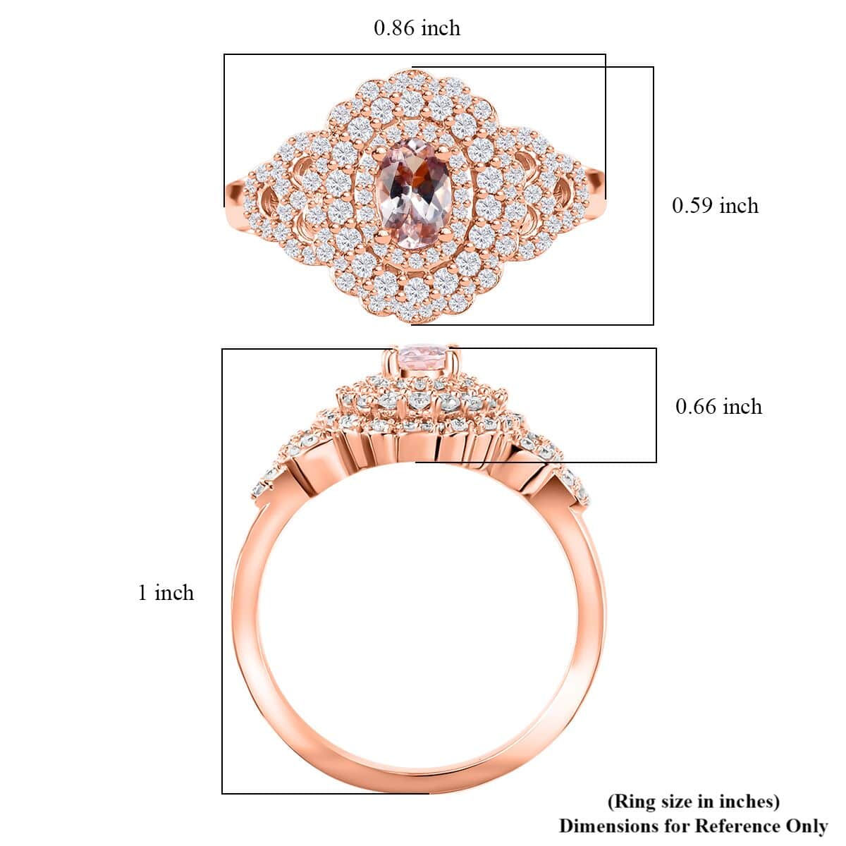 Pink Morganite and Moissanite 1.20 ctw Cherry Blossom Ring in 18K Vermeil Rose Gold Over Sterling Silver (Size 5.0) image number 5