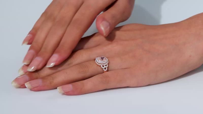 Pink Morganite, Moissanite Cocktail Ring in 18K Vermeil RG Over Sterling Silver (Size 8.0) 1.20 ctw