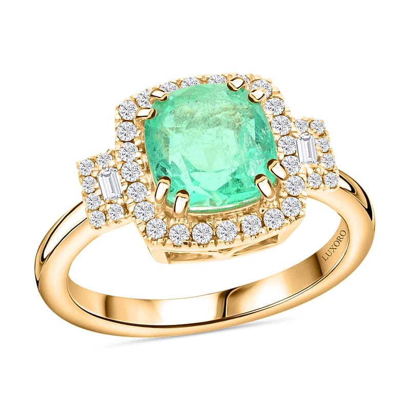 Certified & Appraised Luxoro AAA Boyaca Colombian Emerald and I2 Diamond 2.00 ctw Ring in 14K Yellow Gold (Size 10.0)