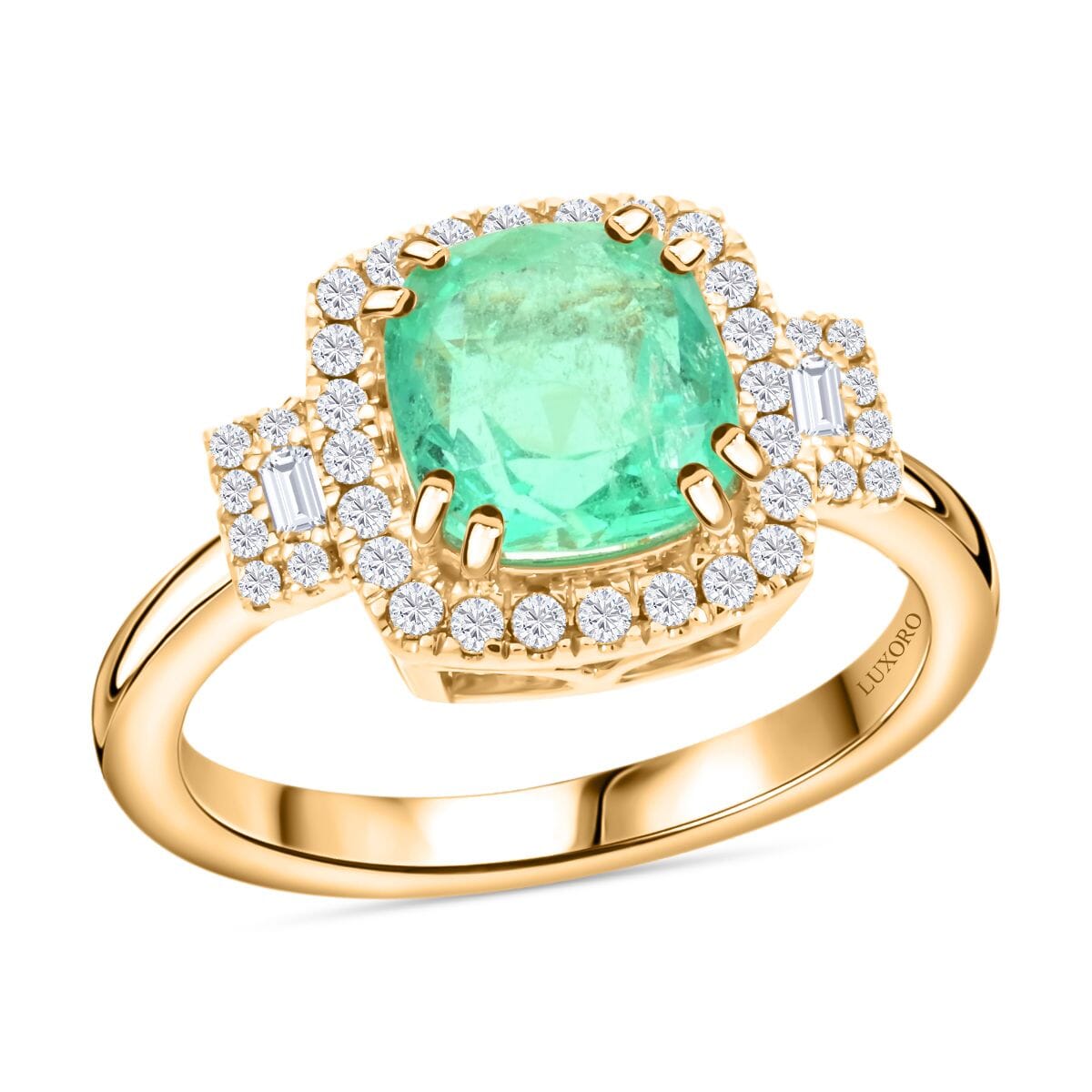 Certified & Appraised Luxoro AAA Boyaca Colombian Emerald and I2 Diamond 2.00 ctw Ring in 14K Yellow Gold (Size 9.0) image number 0