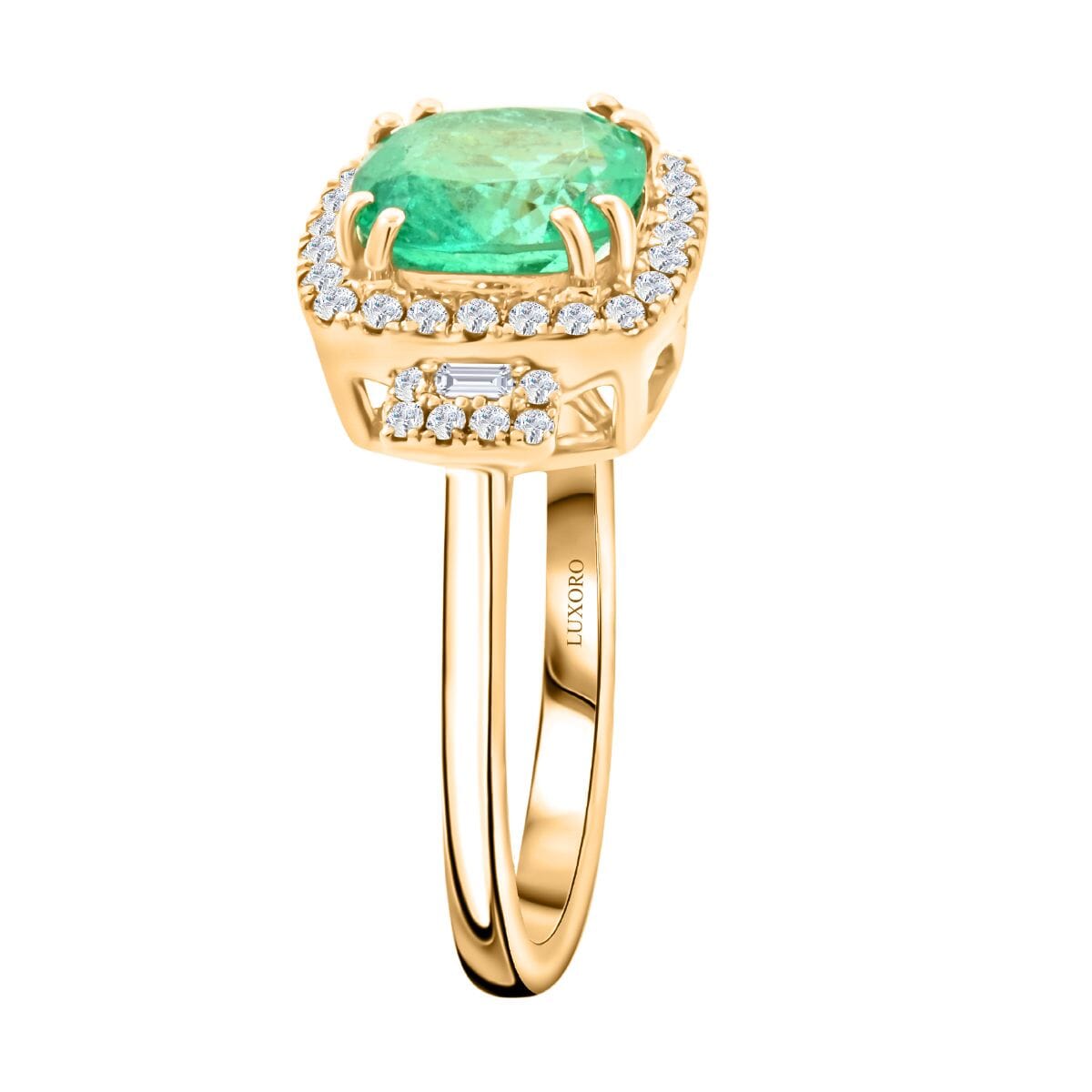 Certified & Appraised Luxoro AAA Boyaca Colombian Emerald and I2 Diamond 2.00 ctw Ring in 14K Yellow Gold (Size 9.0) image number 3