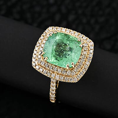 Certified & Appraised Luxoro AAA Boyaca Colombian Emerald and I2 Diamond 3.75 ctw Ring in 14K Yellow Gold (Size 10.0) 4.65 Grams