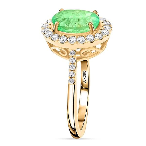 Certified & Appraised Luxoro AAA Boyaca Colombian Emerald and I2 Diamond 2.65 ctw Ring in 14K Yellow Gold (Size 10.0) 