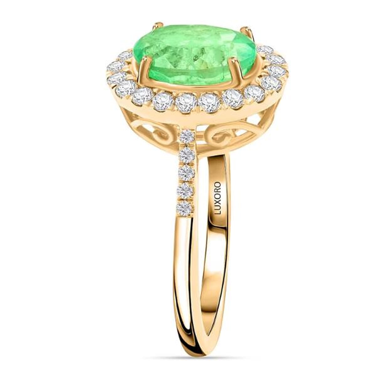 Certified & Appraised Luxoro AAA Boyaca Colombian Emerald and I2 Diamond 2.65 ctw Ring in 14K Yellow Gold (Size 9.0)  image number 6