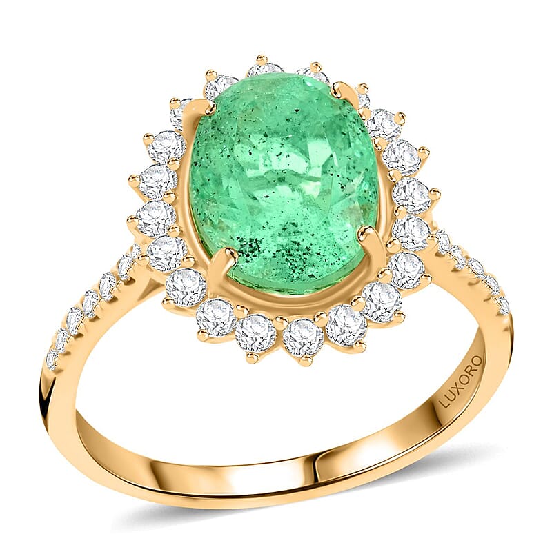 Certified & Appraised Luxoro AAA Boyaca Colombian Emerald and I2 Diamond 3.85 ctw Ring in 14K Yellow Gold (Size 10.0)