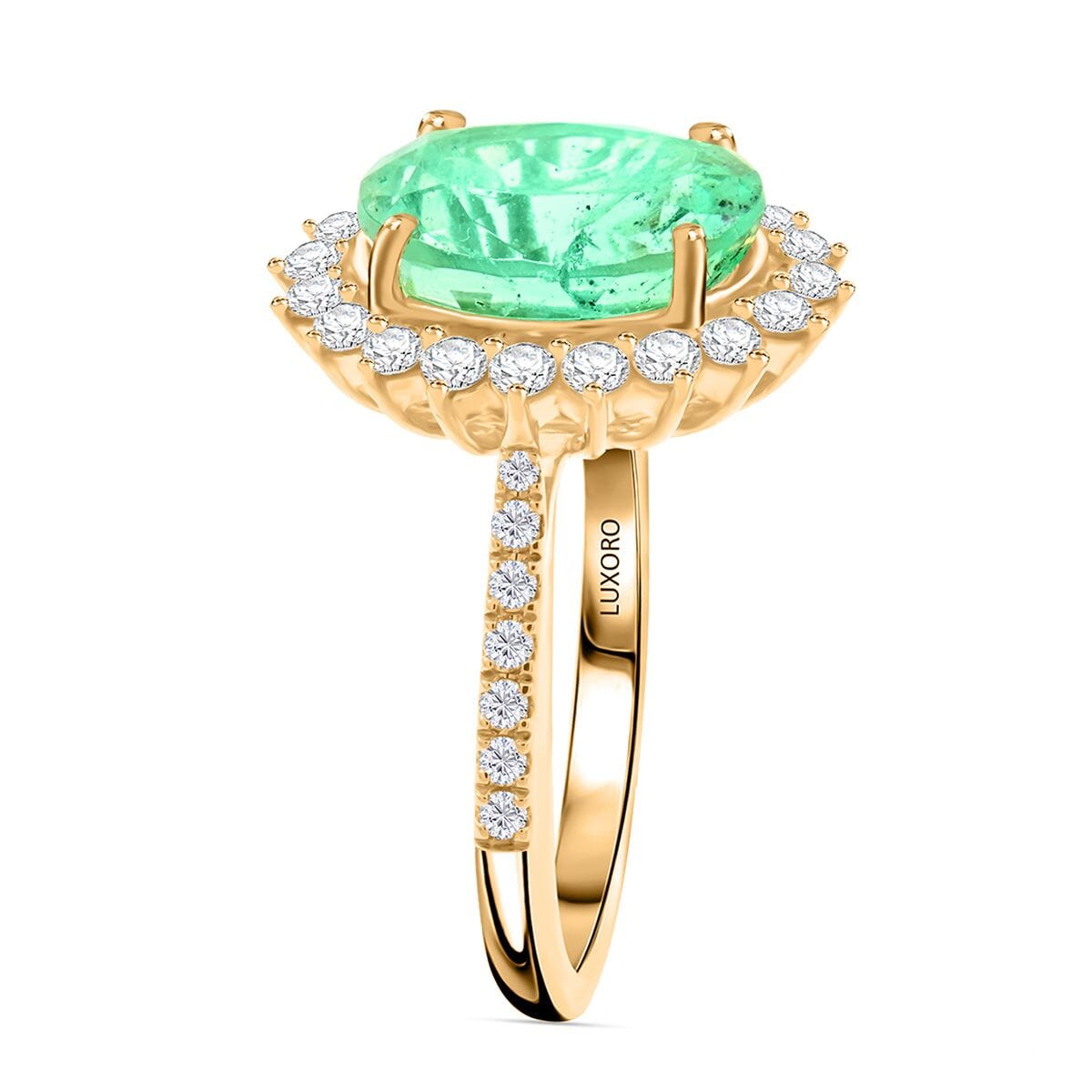 Certified & Appraised Luxoro AAA Boyaca Colombian Emerald and I2 Diamond 3.85 ctw Ring in 14K Yellow Gold (Size 10.0) image number 3