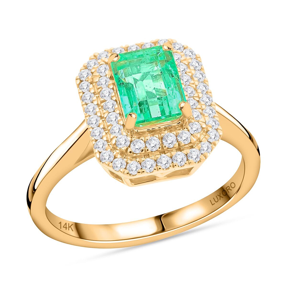 Certified & Appraised Luxoro AAA Boyaca Colombian Emerald and I2 Diamond 1.65 ctw Ring in 14K Yellow Gold (Size 8.0) 4.27 Grams image number 0