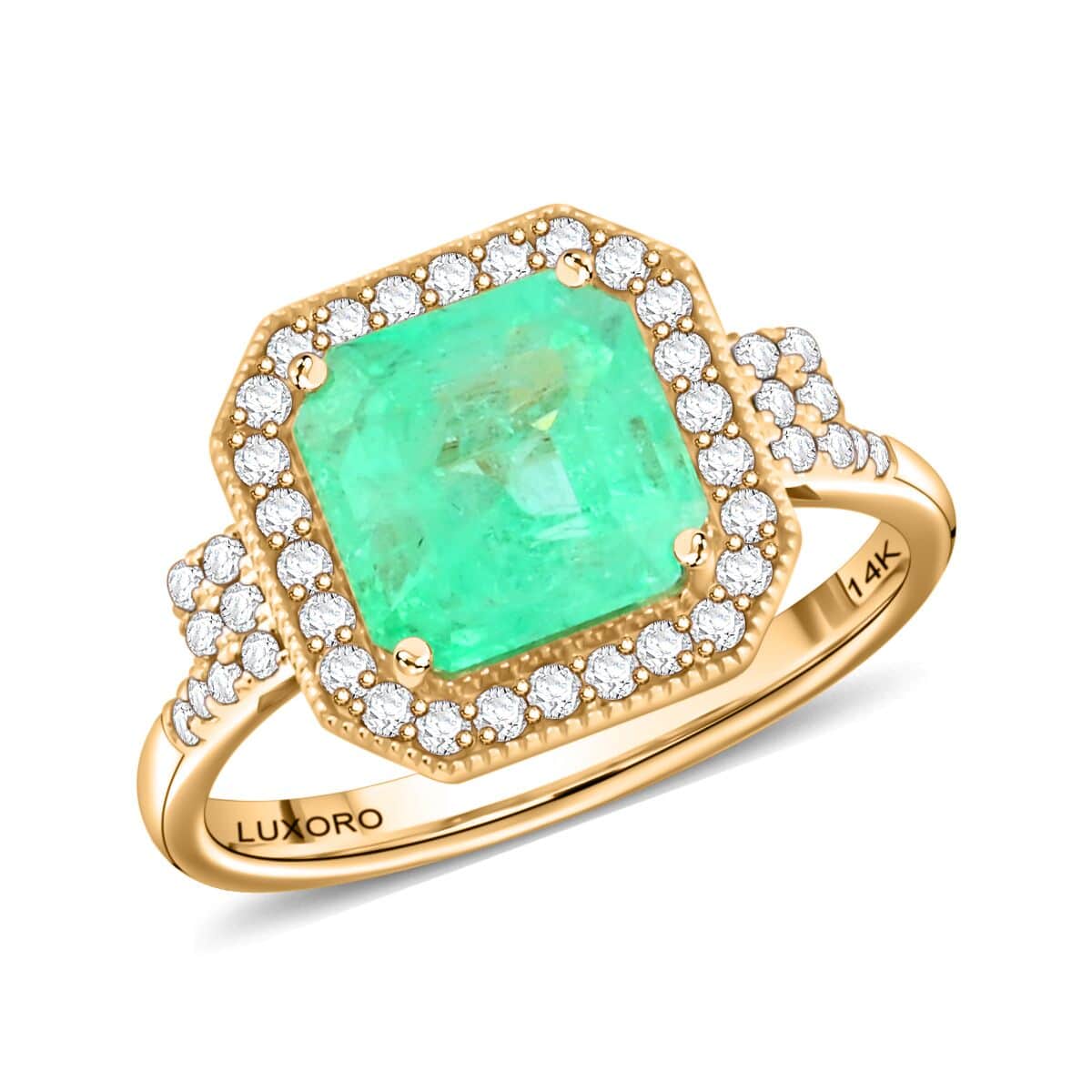 Certified & Appraised Luxoro 14K Yellow Gold AAA Boyaca Colombian Emerald, Diamond (I2) (0.36 cts) Ring (Size 10.0) 3.00 ctw image number 0