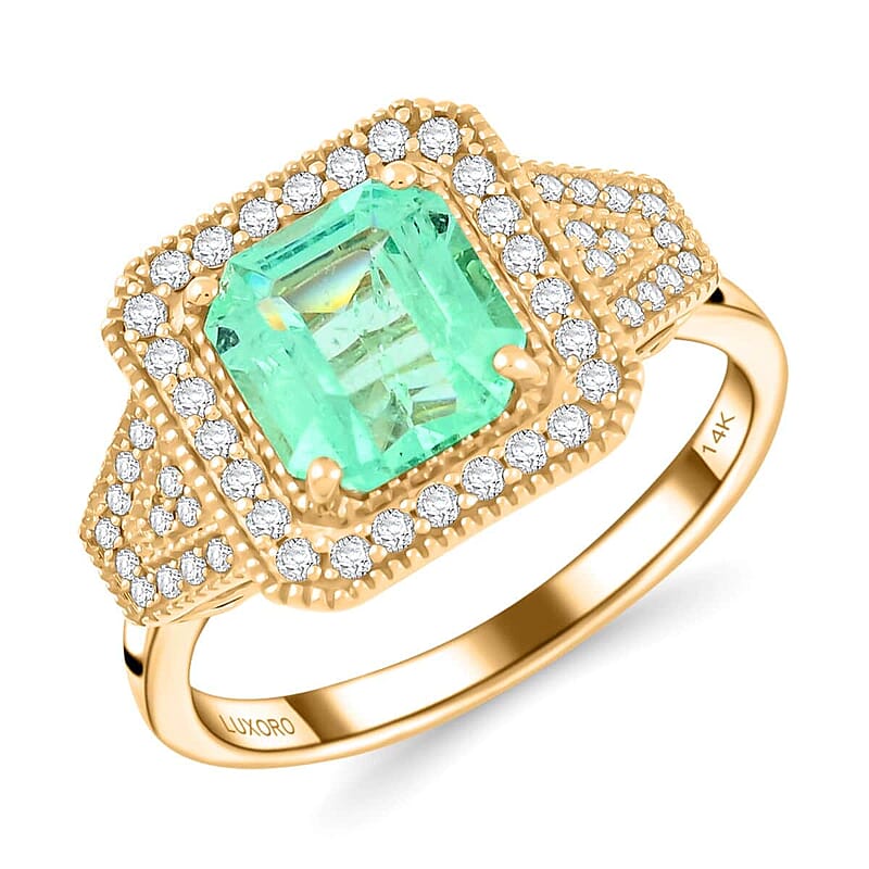 Certified & Appraised Luxoro AAA Boyaca Colombian Emerald and I2 Diamond 2.10 ctw Ring in 14K Yellow Gold (Size 10.0) 5.64 Grams