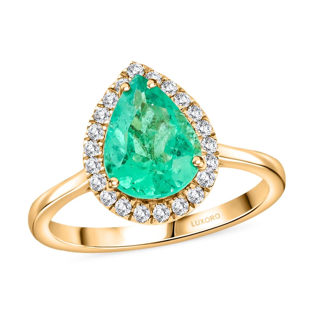 Certified & Appraised Luxoro AAA Boyaca Colombian Emerald and I2 Diamond 2.35 ctw Ring in 14K Yellow Gold (Size 7.0) image number 0