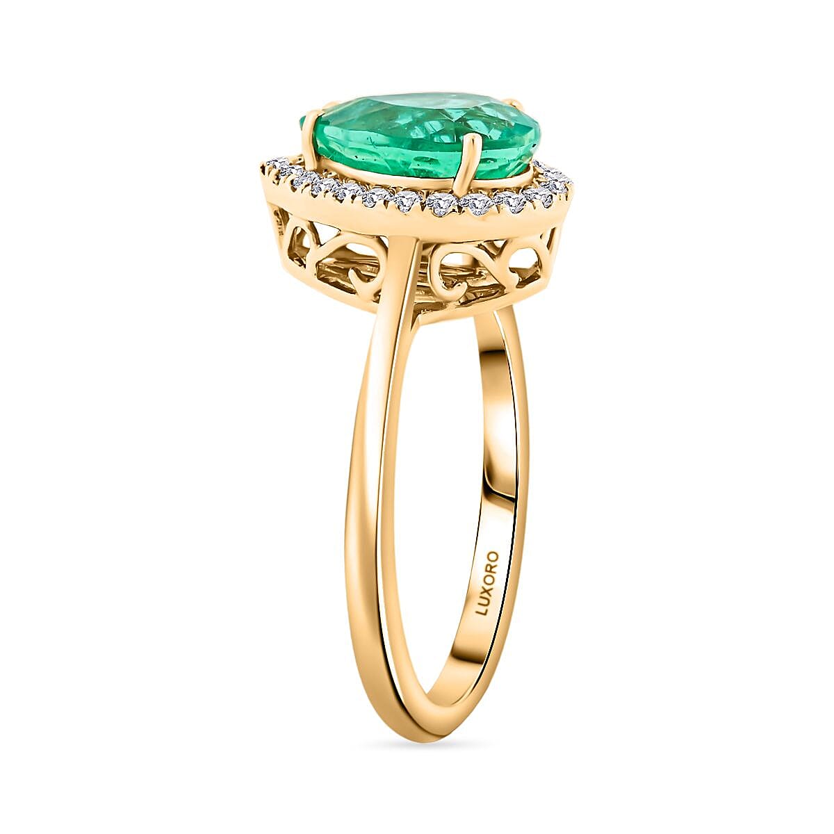 Certified & Appraised Luxoro AAA Boyaca Colombian Emerald and I2 Diamond 2.35 ctw Ring in 14K Yellow Gold (Size 8.0) image number 3