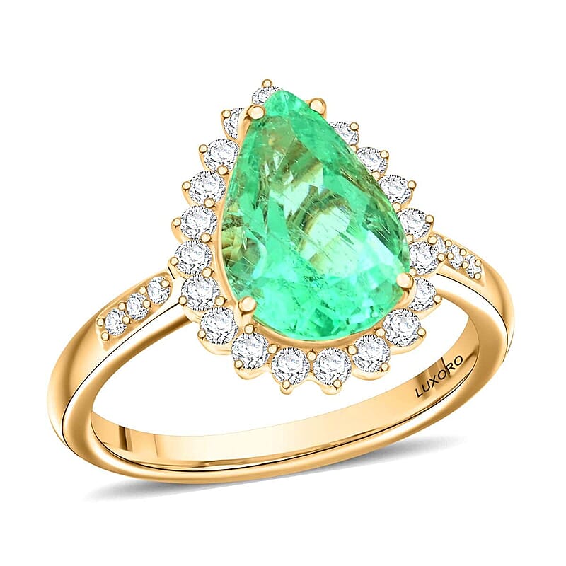 Certified & Appraised Luxoro AAA Boyaca Colombian Emerald and I2 Diamond 3.10 ctw Ring in 14K Yellow Gold (Size 10.0) 4.25 Grams