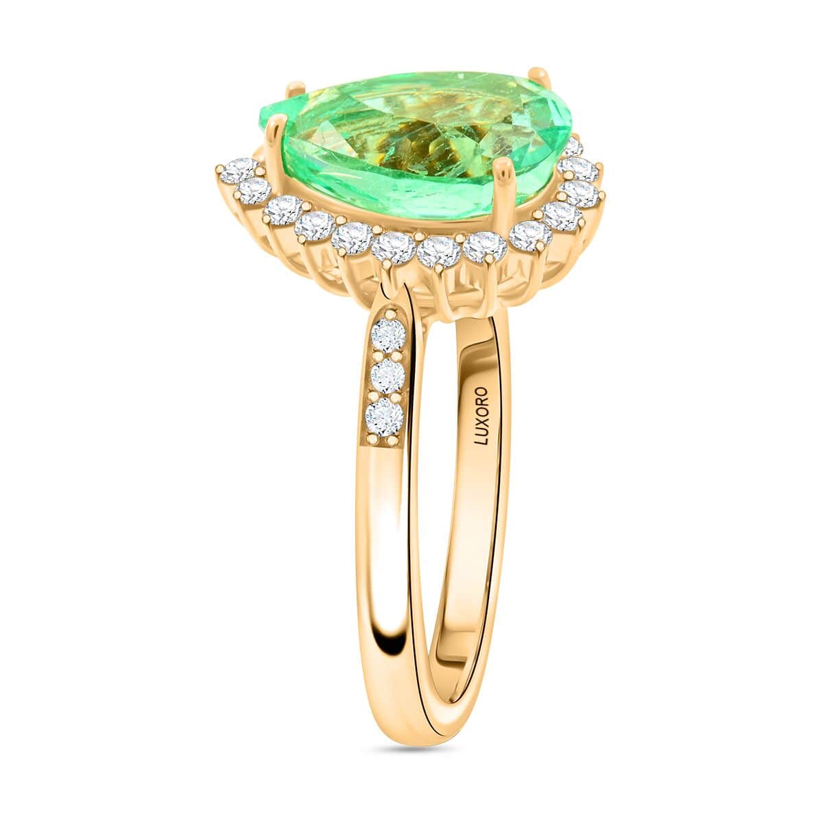 Certified & Appraised Luxoro AAA Boyaca Colombian Emerald and I2 Diamond 3.10 ctw Ring in 14K Yellow Gold (Size 7.0) 4.25 Grams image number 3