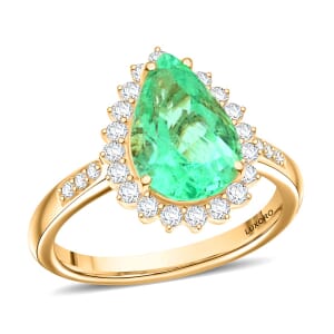Certified & Appraised Luxoro AAA Boyaca Colombian Emerald and I2 Diamond 3.10 ctw Ring in 14K Yellow Gold (Size 8.0) 4.25 Grams