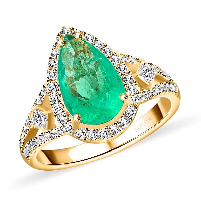 Certified & Appraised Luxoro AAA Boyaca Colombian Emerald and I2 Diamond 3.60 ctw Ring in 14K Yellow Gold (Size 10.0) 4.68 Grams