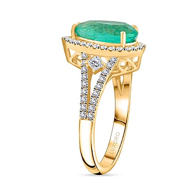 Certified & Appraised Luxoro AAA Boyaca Colombian Emerald and I2 Diamond 3.60 ctw Ring in 14K Yellow Gold (Size 10.0) 4.68 Grams