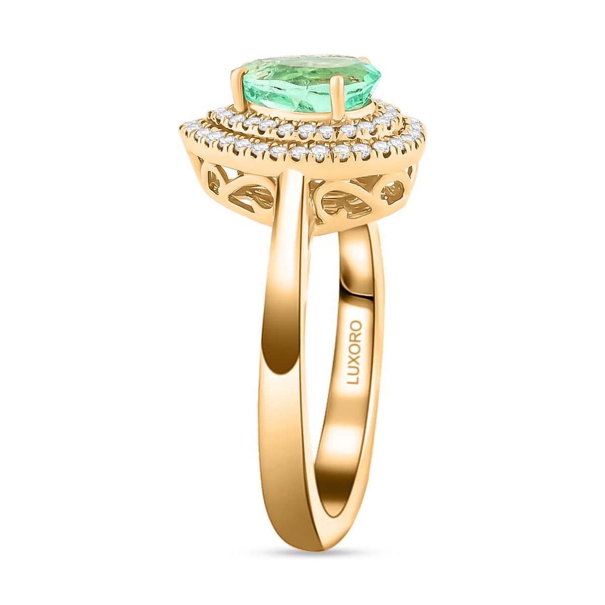 Certified & Appraised Luxoro AAA Boyaca Colombian Emerald and I2 Diamond 1.50 ctw Ring in 14K Yellow Gold (Size 6.0) 4.25 Grams image number 3