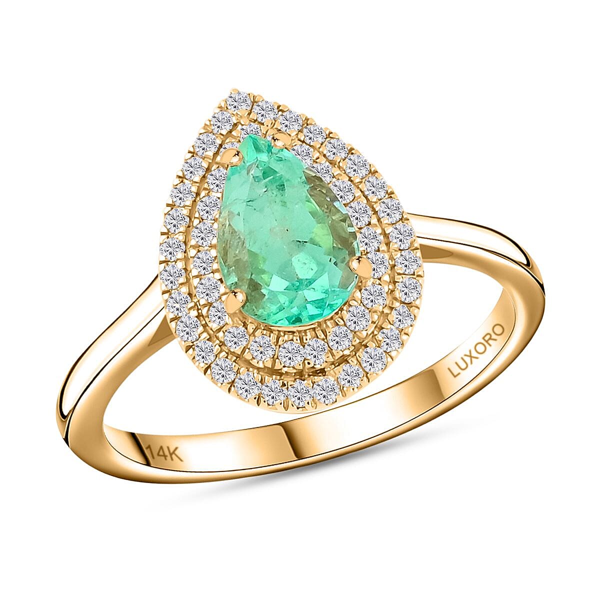 Certified & Appraised Luxoro AAA Boyaca Colombian Emerald and I2 Diamond 1.50 ctw Ring in 14K Yellow Gold (Size 7.0) 4.25 Grams image number 0