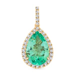 Certified & Appraised Luxoro AAA Boyaca Colombian Emerald and I2 Diamond 3.60 ctw Pendant in 14K Yellow Gold 