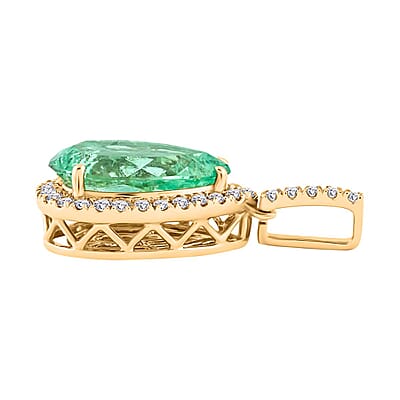 Certified & Appraised Luxoro AAA Boyaca Colombian Emerald and I2 Diamond 3.60 ctw Pendant in 14K Yellow Gold 