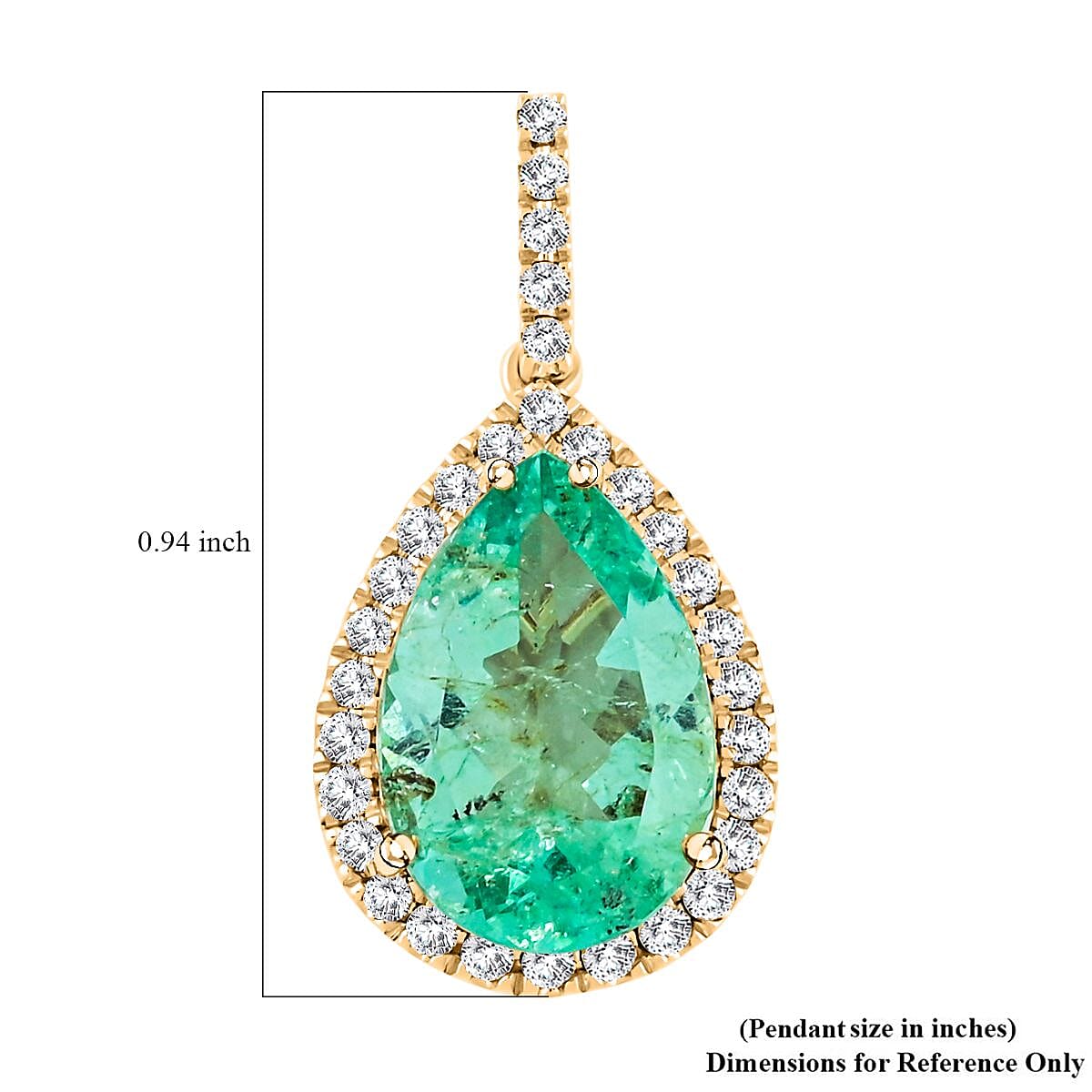 Certified & Appraised Luxoro AAA Boyaca Colombian Emerald and I2 Diamond 3.60 ctw Pendant in 14K Yellow Gold 