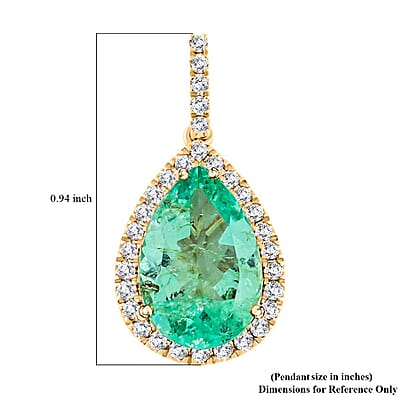 Certified & Appraised Luxoro AAA Boyaca Colombian Emerald and I2 Diamond 3.60 ctw Pendant in 14K Yellow Gold 
