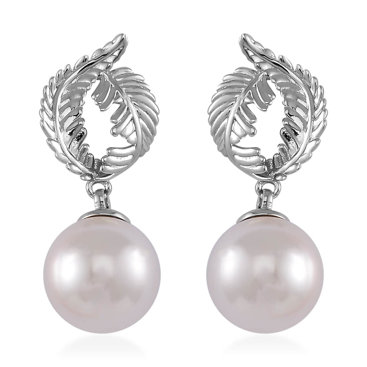 White Shell Pearl Drop Earrings in Silvertone image number 0