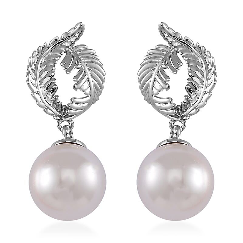White Shell Pearl Drop Earrings in Silvertone
