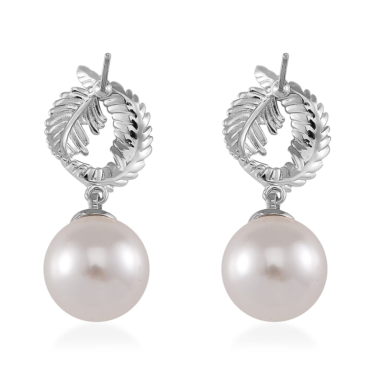 White Shell Pearl Drop Earrings in Silvertone
