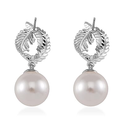 White Shell Pearl Drop Earrings in Silvertone