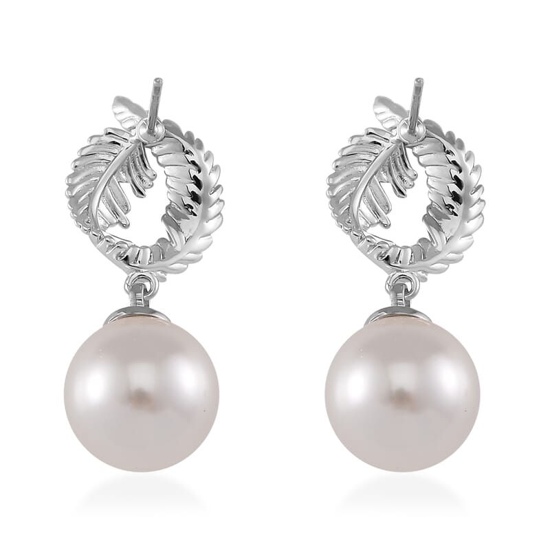 White Shell Pearl Drop Earrings in Silvertone