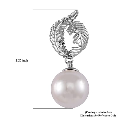 White Shell Pearl Drop Earrings in Silvertone