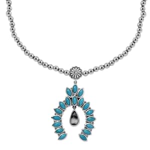 Artisan Crafted White Buffalo and Sleeping Beauty Turquoise 6.00 ctw Squash Blossom Necklace in Black Oxidized Sterling Silver 18 Inches