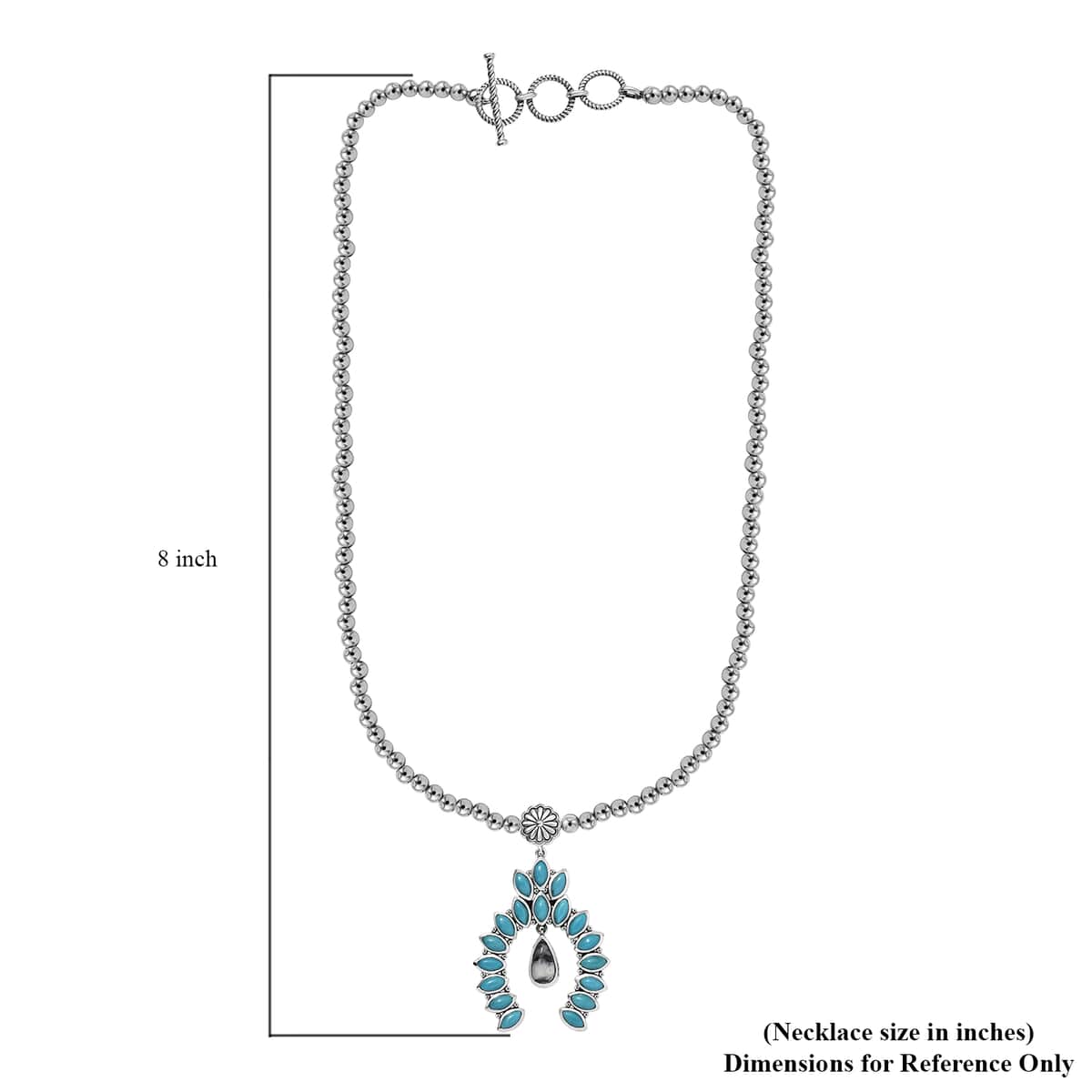 Artisan Crafted White Buffalo and Sleeping Beauty Turquoise 6.00 ctw Squash Blossom Necklace in Black Oxidized Sterling Silver 18 Inches image number 5