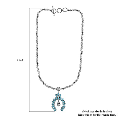 D'Joy Artisan Crafted White Buffalo and Sleeping Beauty Turquoise 6.00 ctw Squash Blossom Necklace in Black Oxidized Sterling Silver 18 Inches