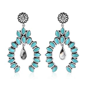 Artisan Crafted Sleeping Beauty Turquoise and White Buffalo 7.25 ctw Squash Blossom Earrings in Sterling Silver