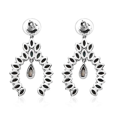 Artisan Crafted Sleeping Beauty Turquoise and White Buffalo 7.25 ctw Squash Blossom Earrings in Sterling Silver