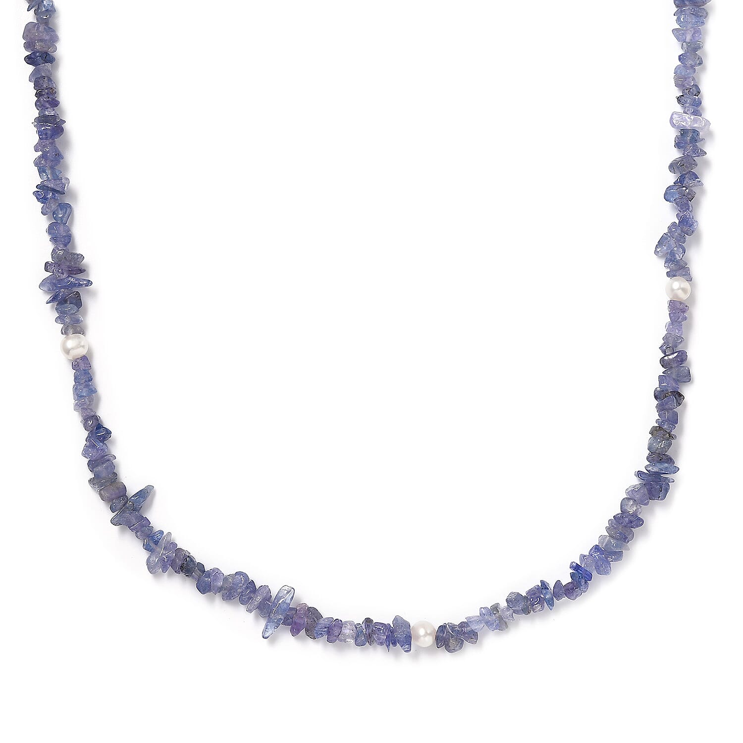 Tanzanite and Freshwater Pearl 172.00 ctw Chips Necklace 36 Inches